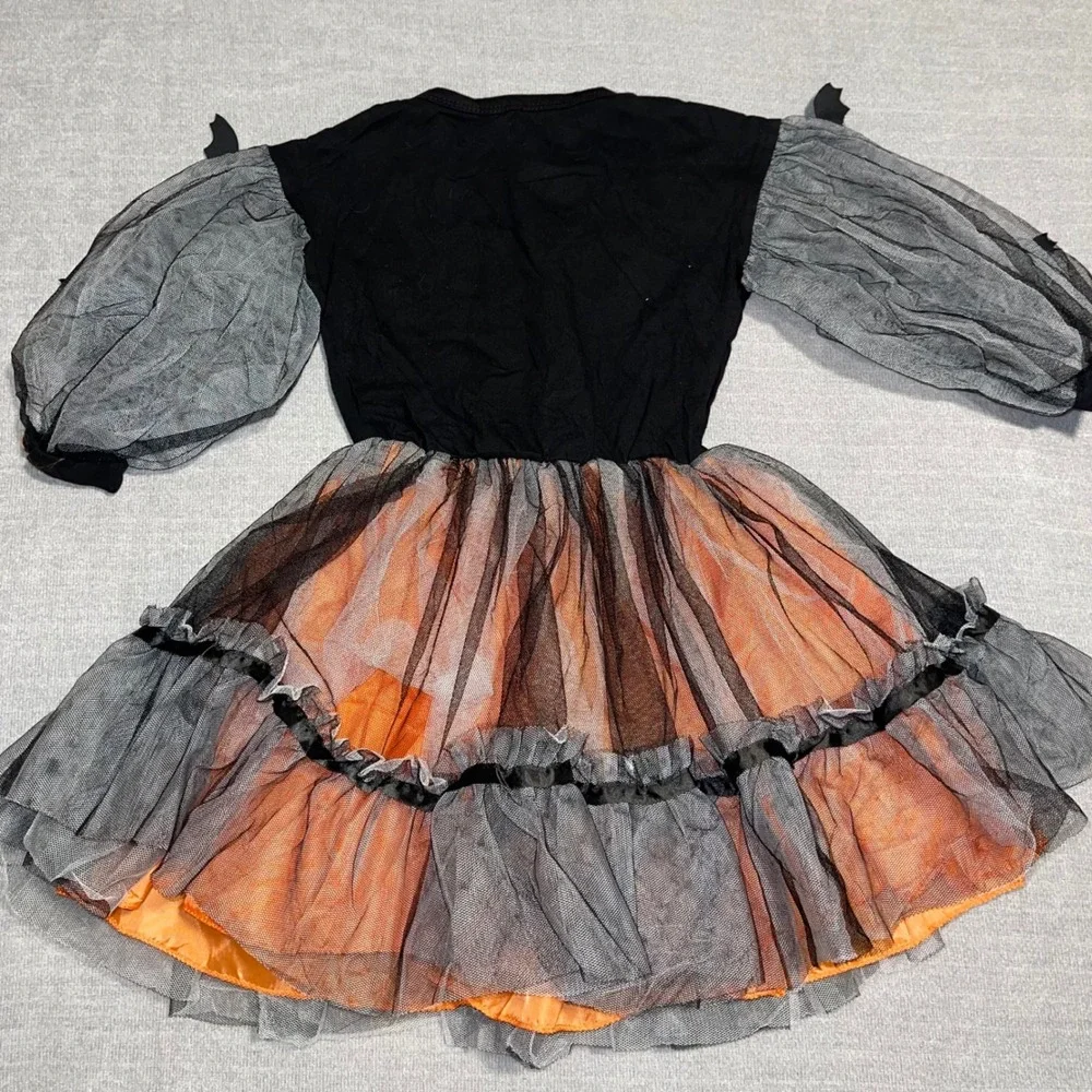Girls Boutique Pumpkin Bat Halloween Costume Dress Orange Black Tulle Tutu 3T 4T